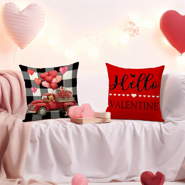 Waterproof Linen, Valentines Day Pillow Covers 18x18 inch Set of 4 Roses Floral Forever Love