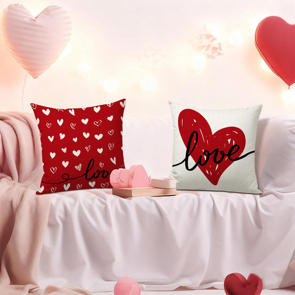 Waterproof Linen, Valentines Day Pillow Covers 18x18 inch Set of 4 Love Hearts