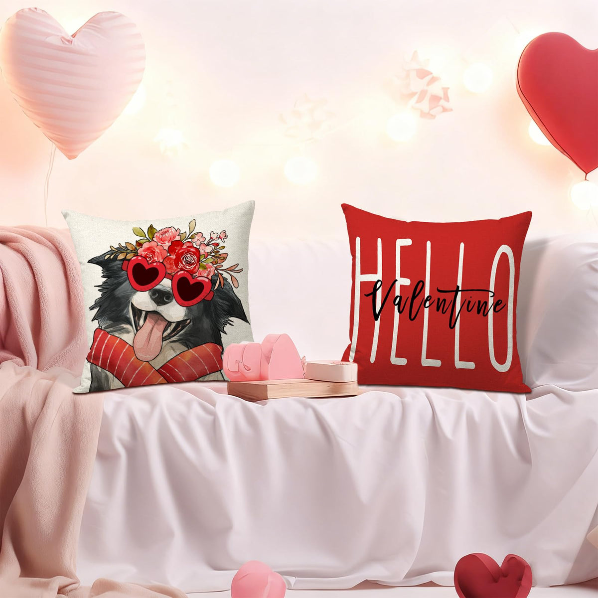 Waterproof Linen, Valentines Day Dog Pillow Covers 18x18 inch Set of 4 Love You More