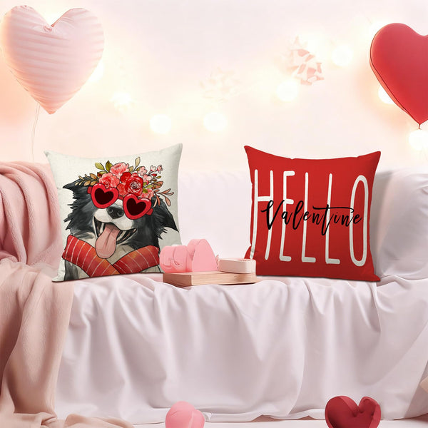 Waterproof Linen, Valentines Day Dog Pillow Covers 18x18 inch Set of 4 Love You More