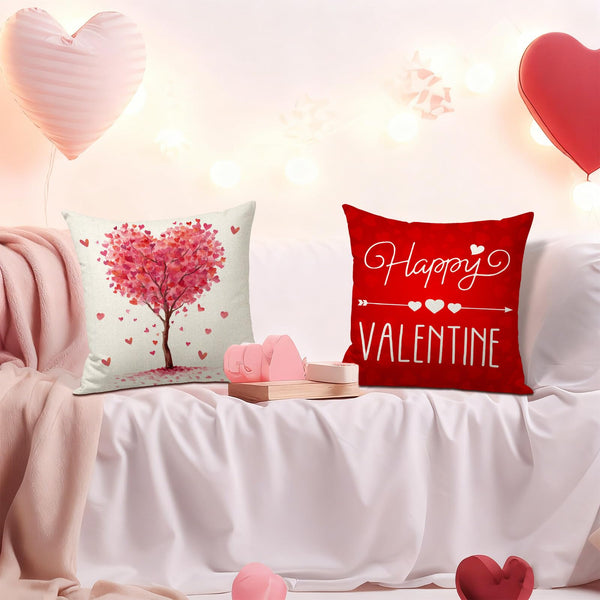 Happy Valentines Day Pillow Covers 18x18 inch Set of 4 for Valentine Decor Cat Heart Tree Love You More