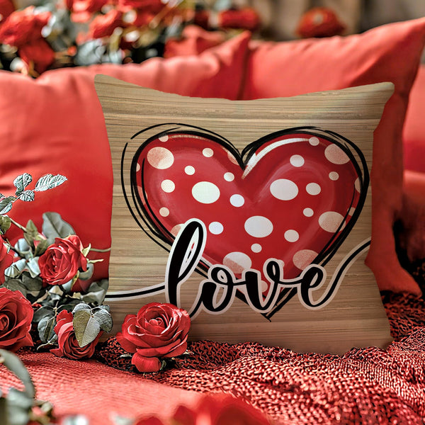 Valentines Day Decorative Throw Pillow Covers 18 x 18 Set of 4, Red Heart Love is Sweet