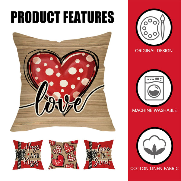 Valentines Day Decorative Throw Pillow Covers 18 x 18 Set of 4, Red Heart Love is Sweet