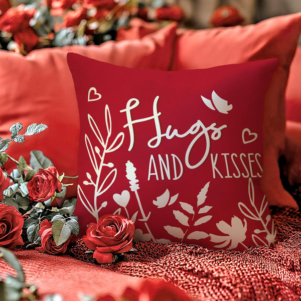 Valentines Day Red Decorative Throw Pillow Covers 18 x 18 Set of 4, Bluebird Flower Forever and Always