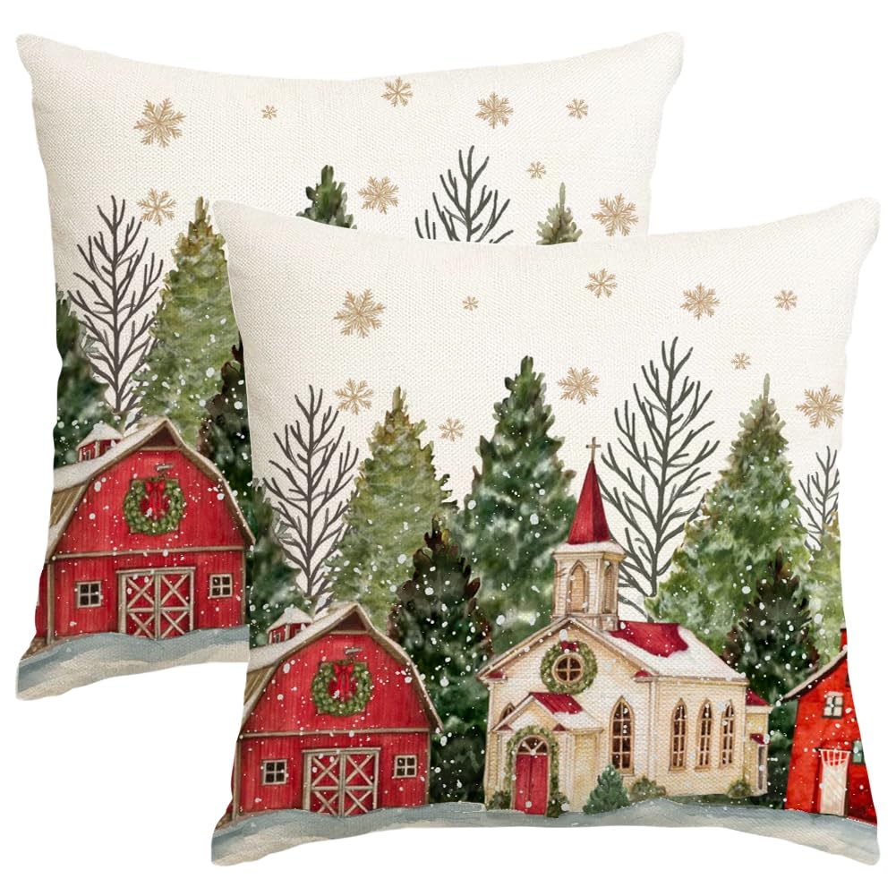 Christmas Pillow Covers 18x18 Inch Set of 2 Christmas Tree Decoration Golden Snowflake