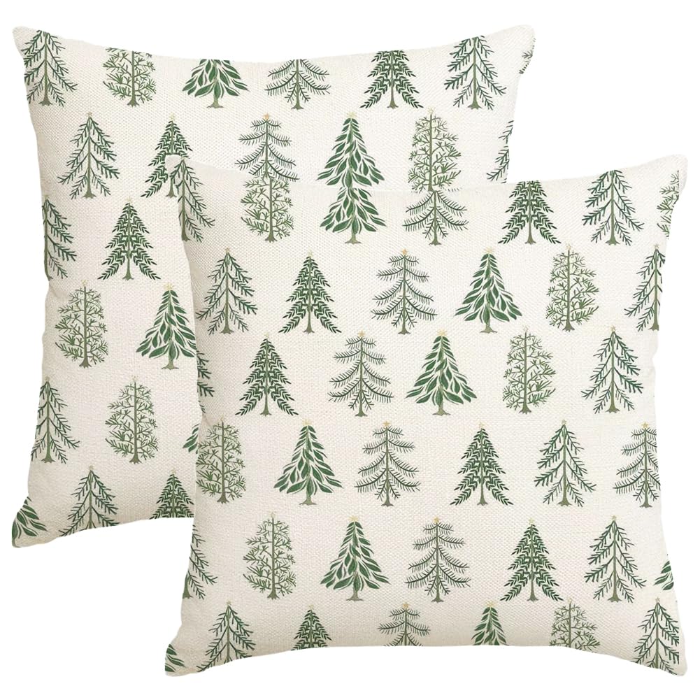 Christmas Pillow Covers 18x18 Inch Set of 2 Christmas Tree Decorations White Decorative Throw Pillows
