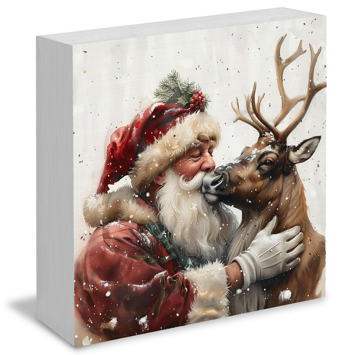 Funny Christmas Signs, Vintage Santa Reindeer Christmas Wooden Box Sign, Santa Claus Decor