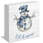 Let Snow Sign, Chinoiserie Blue and White Snowman Christmas Wooden Box Sign, Grandmillennial Home Decor