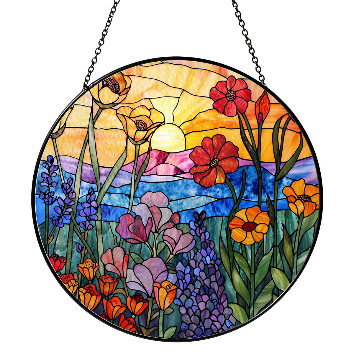 Wildflowers Sun Catcher 7.87'' Stained Glass Window Hanging Plant Lover Gifts for Women Wildflowers Wall Decor
