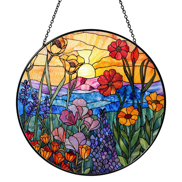 Wildflowers Sun Catcher 7.87'' Stained Glass Window Hanging Plant Lover Gifts for Women Wildflowers Wall Decor