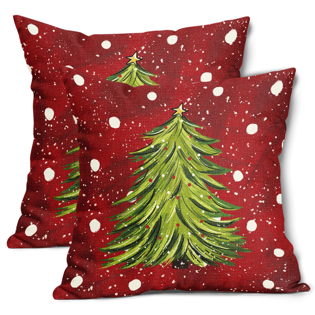 Red Christmas Pillow Covers 18X18 Inch Set of 2 Watercolor Green Xmas Tree