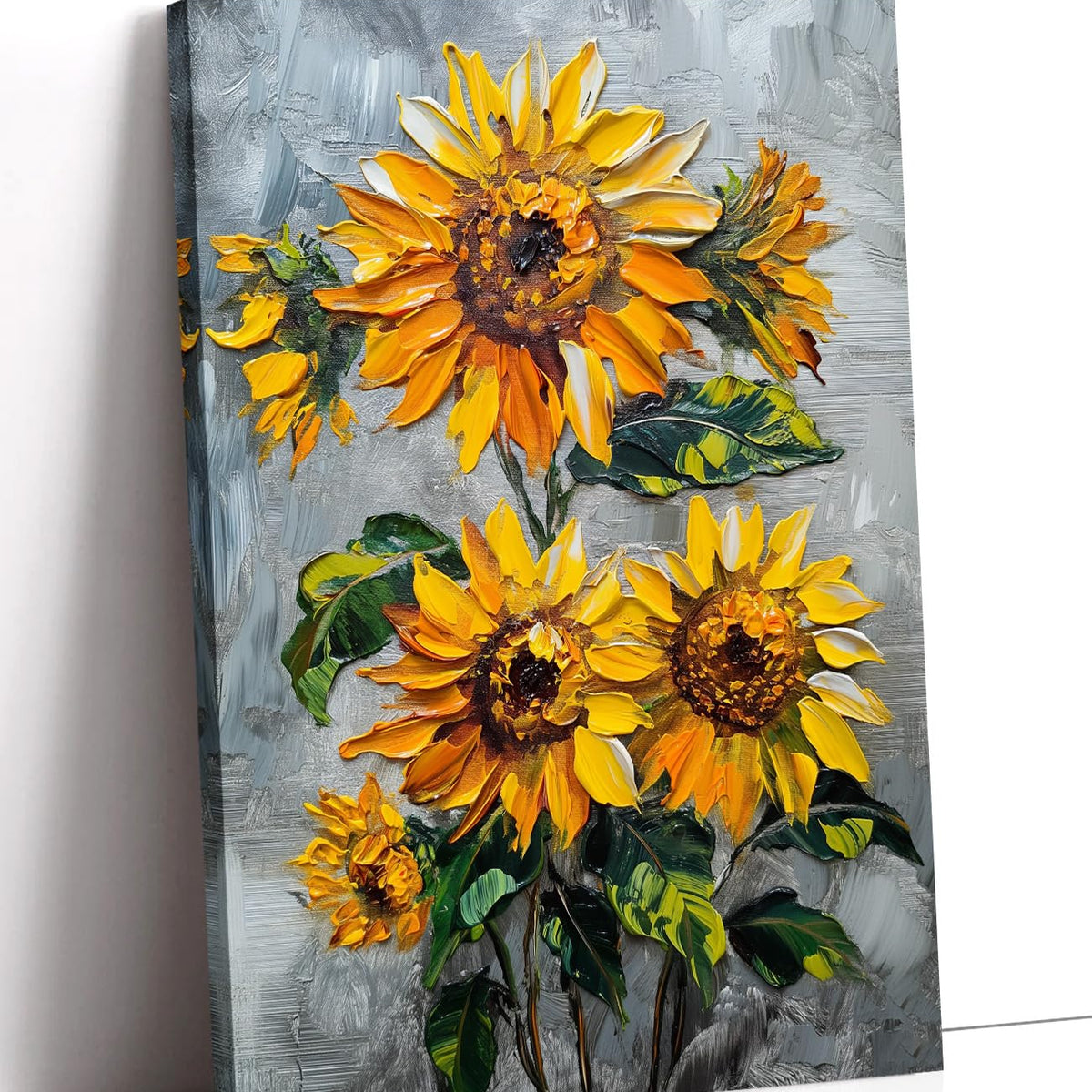 Sunflower Canvas Wall Art Flower Decor Framed Blooms on Gray Background Picture Modern Floral Artwork for Farmhouse