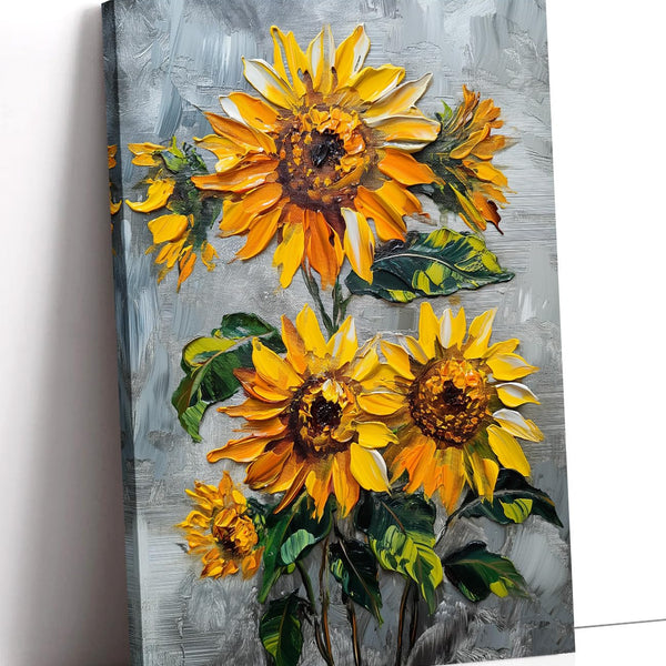 Sunflower Canvas Wall Art Flower Decor Framed Blooms on Gray Background Picture Modern Floral Artwork for Farmhouse