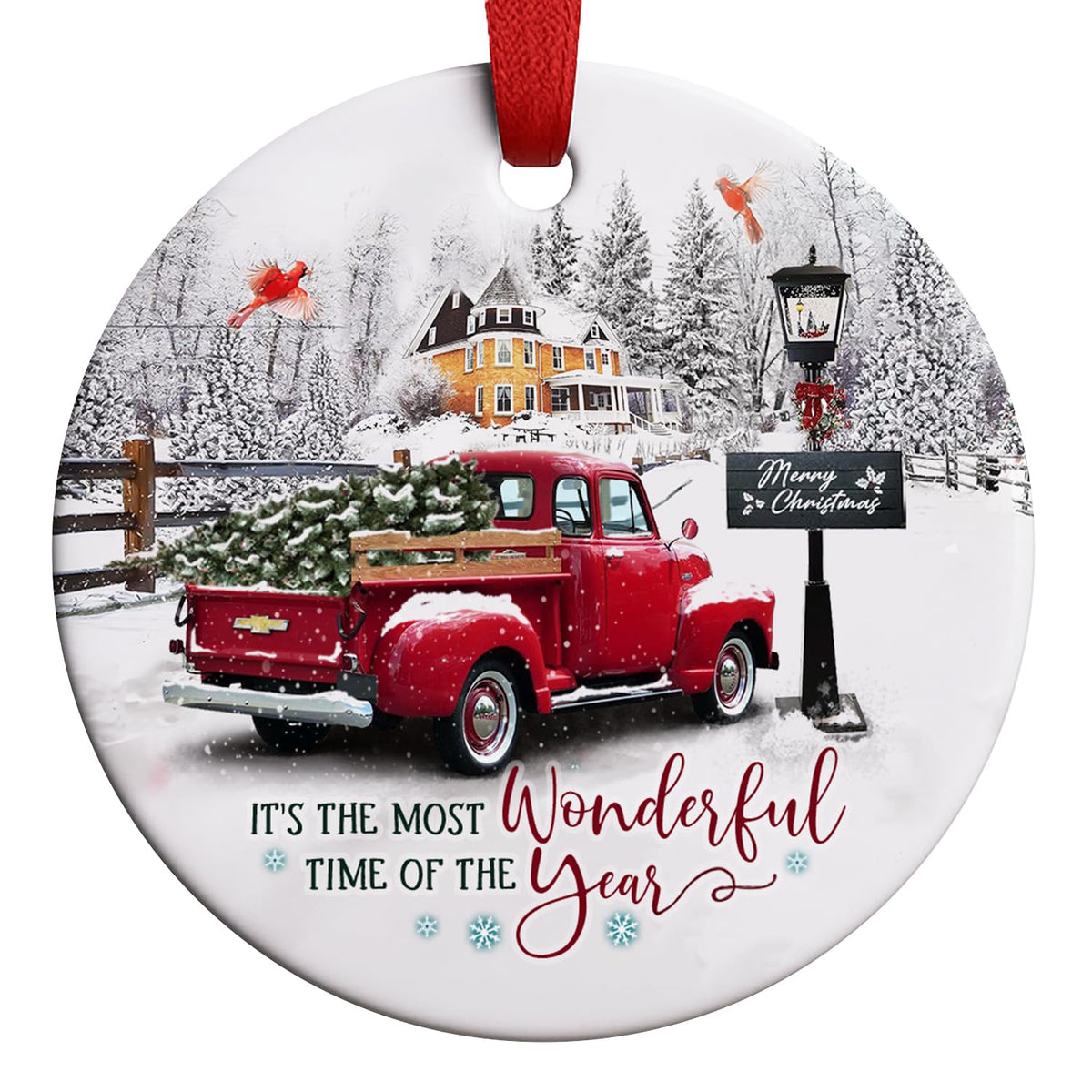 Red Truck Christmas Ornaments Farmhouse Decorations, It's The Most Wonderful Time of The Year Christmas Ornament 2025 for Xmas Tree