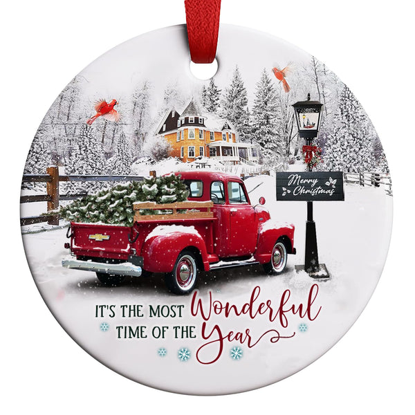 Red Truck Christmas Ornaments Farmhouse Decorations, It's The Most Wonderful Time of The Year Christmas Ornament 2025 for Xmas Tree