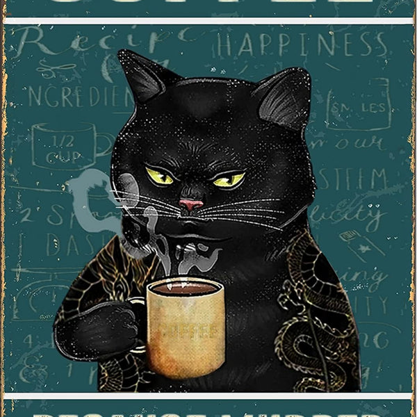 Retro Cat Coffee Metal Sign Vintage Kitchen Signs Wall Decor Because Murder Is Wrong Funny Tin Signs