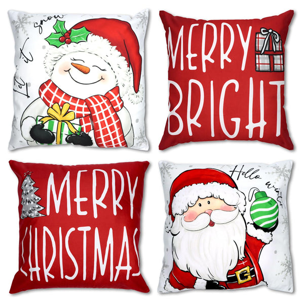 Christmas Pillow Covers 18x18 Inch Set of 4 Merry Christmas Red Throw Pillow Cases