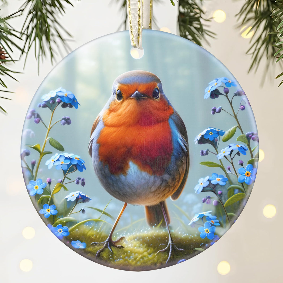 Robin Christmas Ornament, 3 Inch Ceramic Christmas Hanging Ornament, Robin Decor, Christmas Tree Ornaments