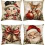 Christmas Throw Pillow Covers 18x18 Set of 4,Linen Pillow Cases Vintage Snowman Santa Deer
