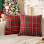 Set of 2 Red Christmas Scottish Plaid Throw Pillow Covers 18x18 Inch Green Woven Farmhouse Winter Decorative