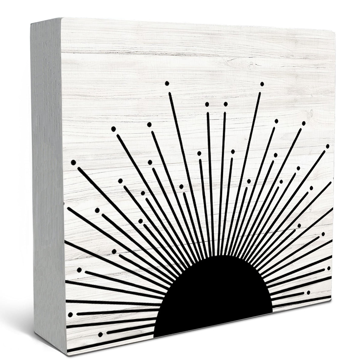 Abstract Boho Black Sun Sunrise Sunset Sunshine Sunray Rustic Wood Box Sign Desk Decor