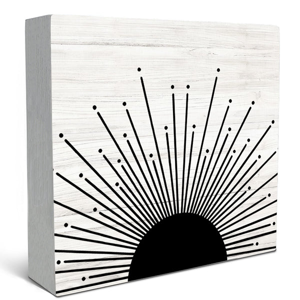 Abstract Boho Black Sun Sunrise Sunset Sunshine Sunray Rustic Wood Box Sign Desk Decor