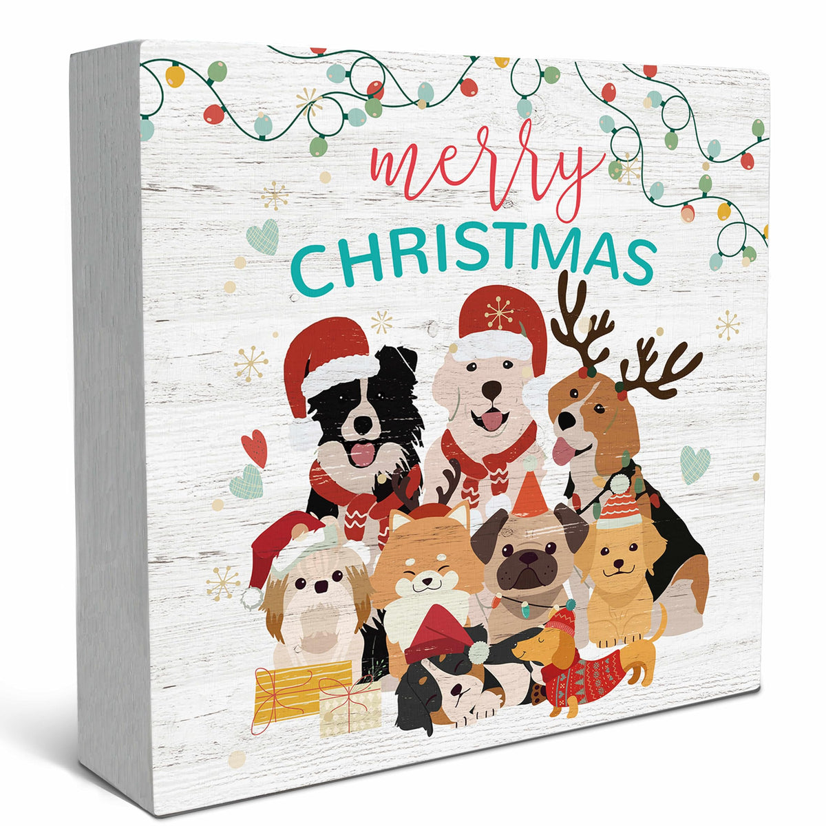 Dog Christmas Wooden Sign Desk Decor, Christmas Sign Gifts for Dog Lovers, Cute Xmas Puppy Dogs Wood Block Signs