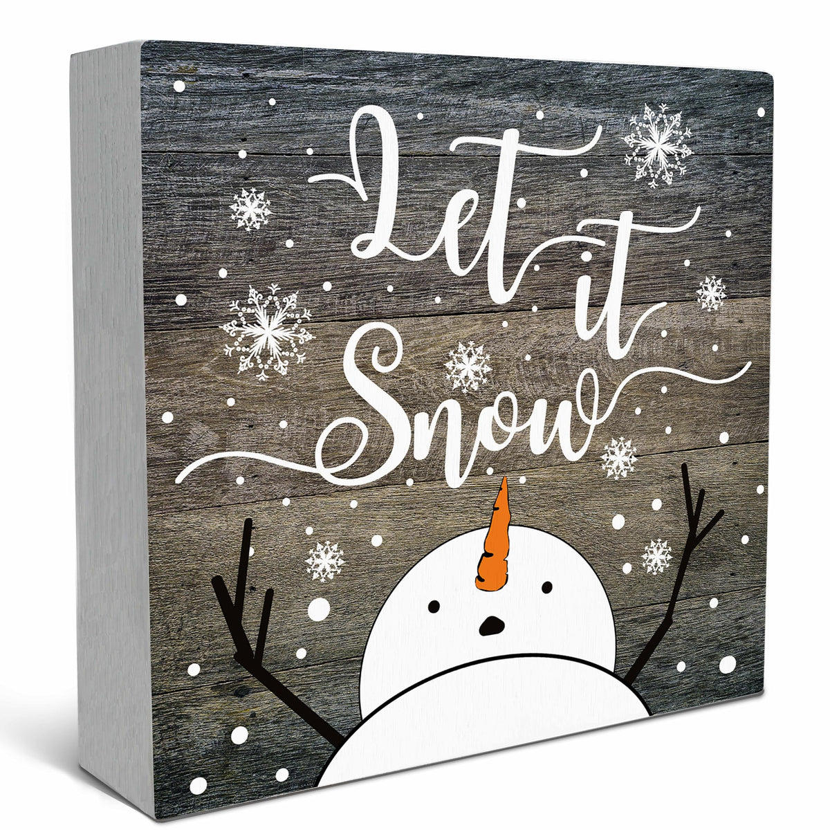 Let It Snow Christmas Wooden Sign Desk Decor, Snowman Christmas Decor, Rustic Winter Snowflake Wood Block Signs