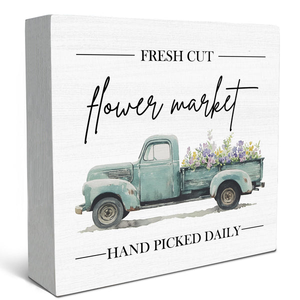 Spring Sign, Flower Market Spring Wood Box Sign Desk Decor, Spring Signs for Home Decor
