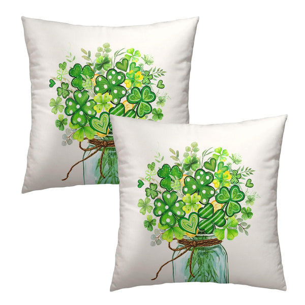Outdoor Waterproof ST Patricks Day Bouquet Throw Pillow Covers 18x18inch Set of 2 Clovers Heart