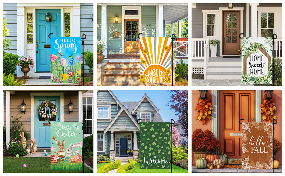 Seasonal Garden Flags Set of 12, Single Sided 12x18 Inch Yard Flags, Small Garden Flags for Outside