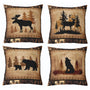 Set of 4 Vintage Bear Throw Pillow Covers,Cabin Deer Hunting Cushion Case for Home Living Room Decor