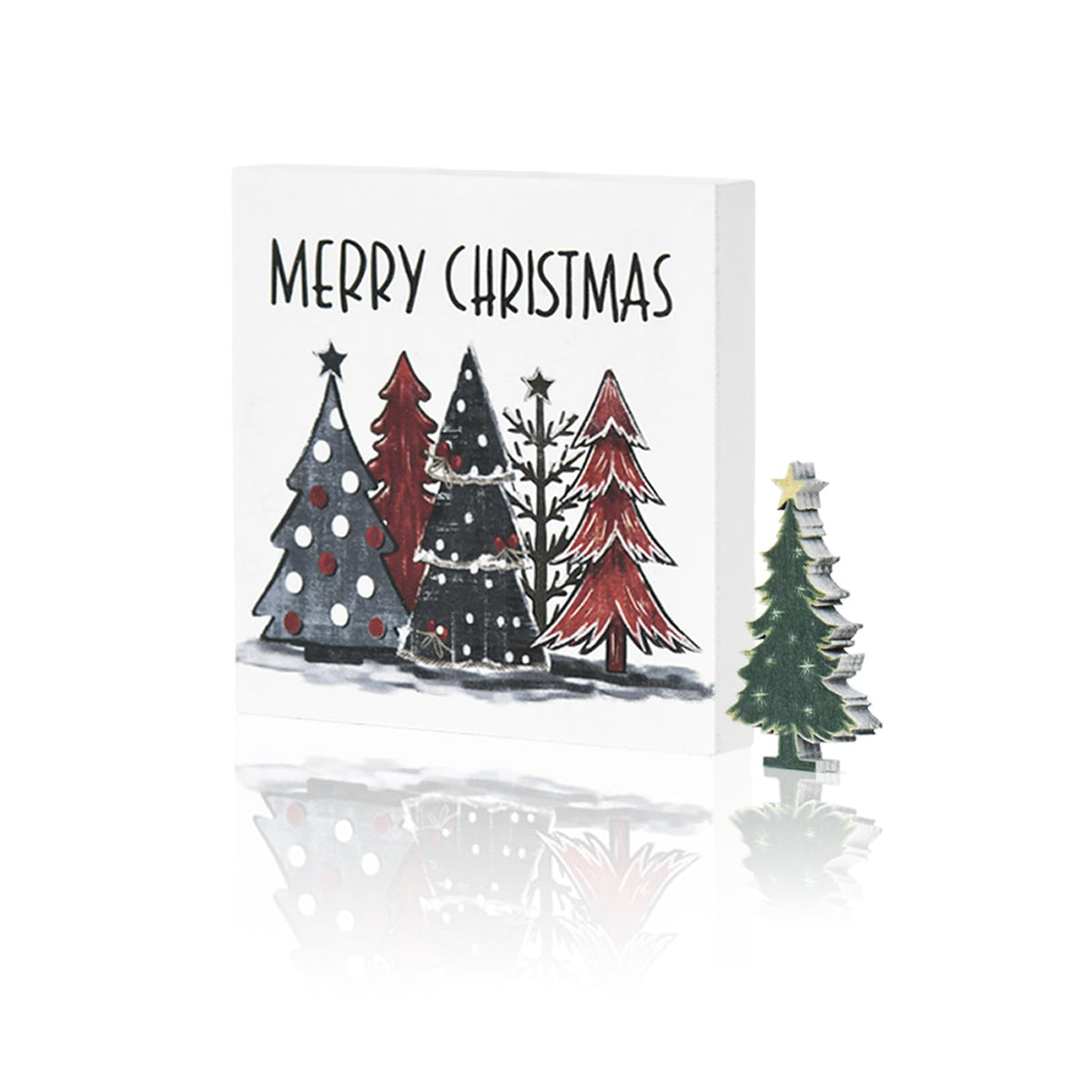 Christmas Tree Decor, Merry Christmas Square Wooden Sign for Desk