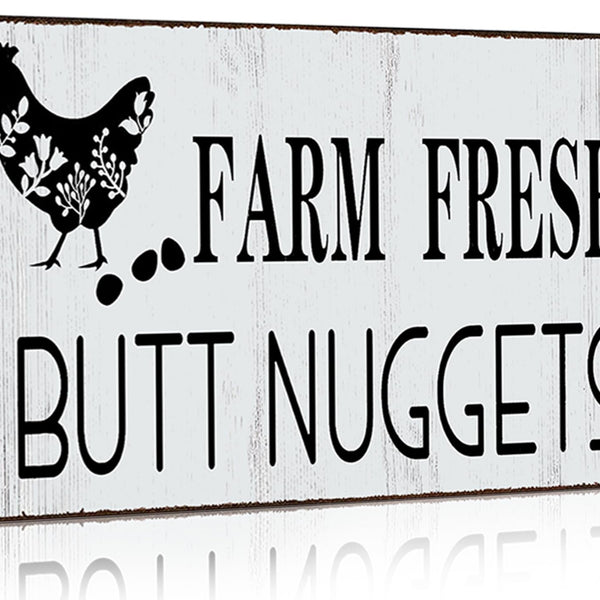 Funny Chicken Gifts Chicken Farm Fresh Butt Nuggets Tin Sign for Home Farm Chicken Coop