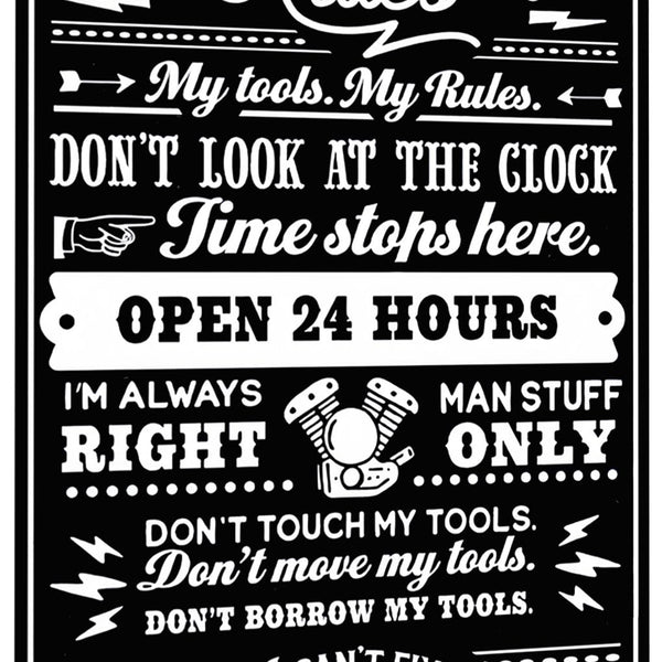 Gifts for Men Dad Husband Funny Garage Rules My Tools My Rules Tin Sign Vintage Metal Wall Art for Garage