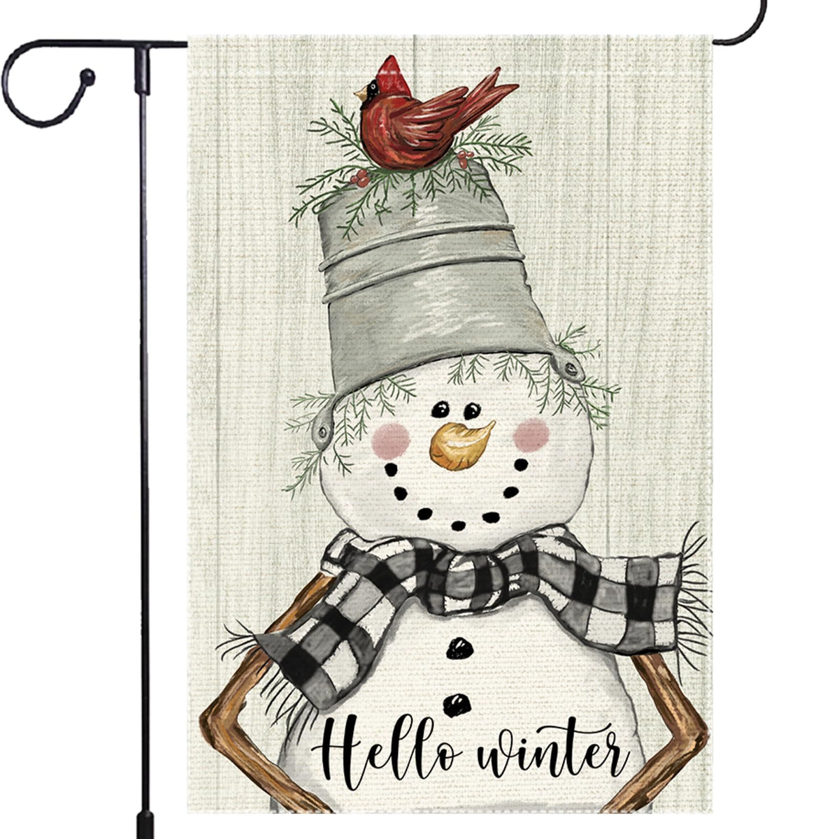 Snowman Cardinal Hello Winter Garden Flag 12x18 Inch 1-Sided, Winter Holiday Yard Outdoor Flag