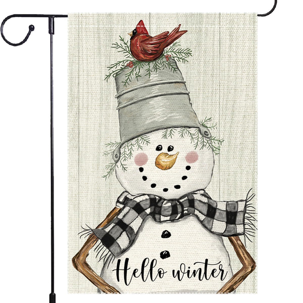 Snowman Cardinal Hello Winter Garden Flag 12x18 Inch 1-Sided, Winter Holiday Yard Outdoor Flag