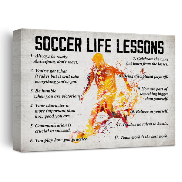 Soccer Poster Canvas Wall Art Home Decor, Soccer Life Lessons Inspirational Canvas Print Painting Ready to Hang