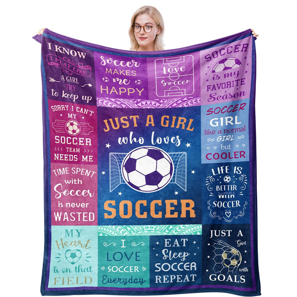Soccer Gifts for Girls Blanket, Christmas Birthday Gifts for Soccer Lover/Coach/Team/Player