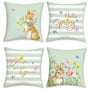 Spring Bunny Easter Throw Pillow Covers 18 x 18 Inch Rabbits Floral Green Stripes Set of 4