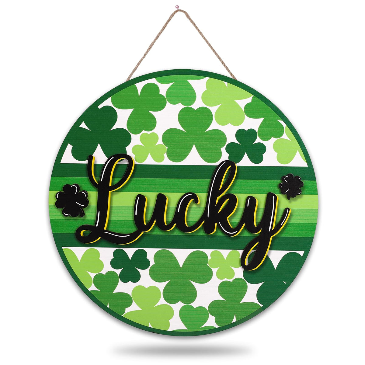 St. Patrick's Day Welcome Door Sign 2D Flat Green Shamrock Lucky Clover Round Wood Door Hanger Outdoor Decor