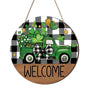 St. Patrick's Day Door Sign Decorations Wooden Welcome Shamrock Wreath Sign Farmhouse Buffalo Plaid Green Truck Door Hanger