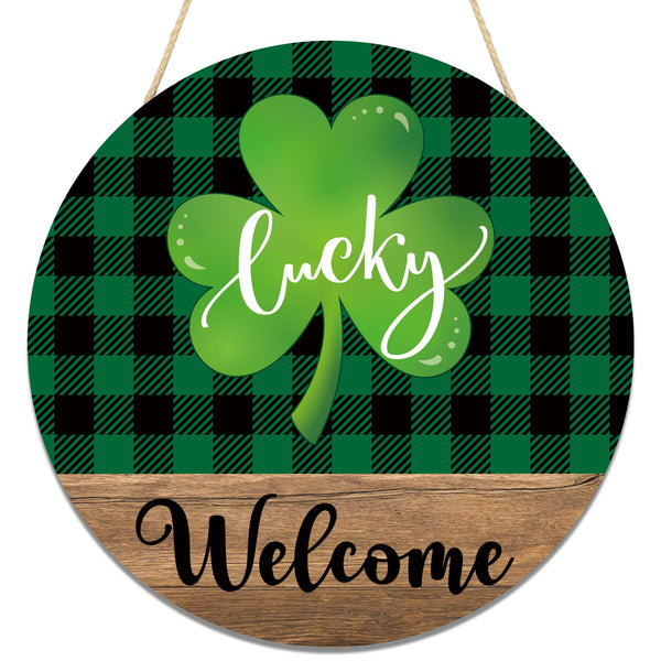 St. Patrick's Day Shamrock Door Sign Lucky Shamrock Wooden Door Wreath for Front Doors Green Irish Clover Welcome Hanging Signs