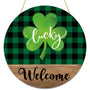 St. Patrick's Day Shamrock Door Sign Lucky Shamrock Wooden Door Wreath for Front Doors Green Irish Clover Welcome Hanging Signs