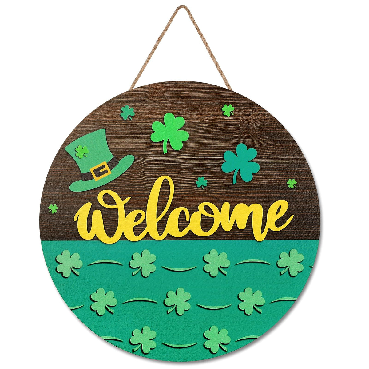 St. Patrick's Day Welcome Door Wooden Hanging Sign Farmhouse Rustic Irish Clover Front Door Decoration for Irish Holiday