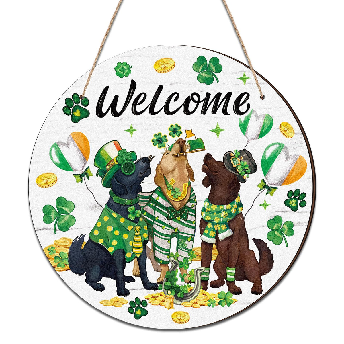 St Patrick's Day Dogs Door Wreath Decorations Wooden Shamrock Welcome Hanging Signs