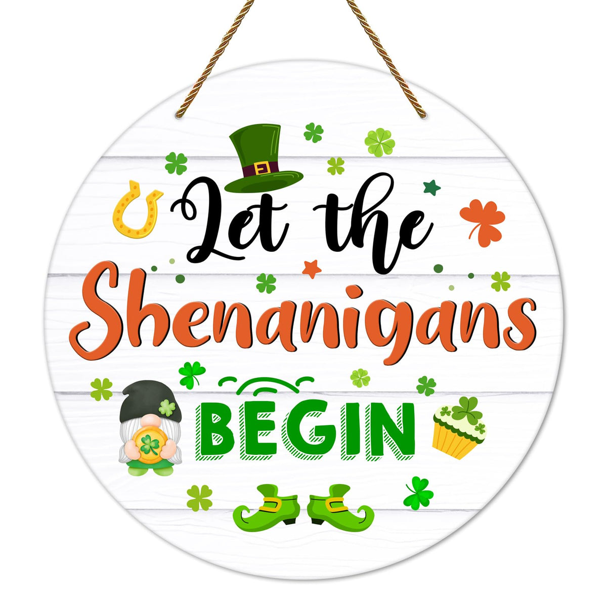 St Patricks Day Door Decorations Let the Shenanigans Begin Door Sign Shamrock Wreath Hanging Sign for Front Door