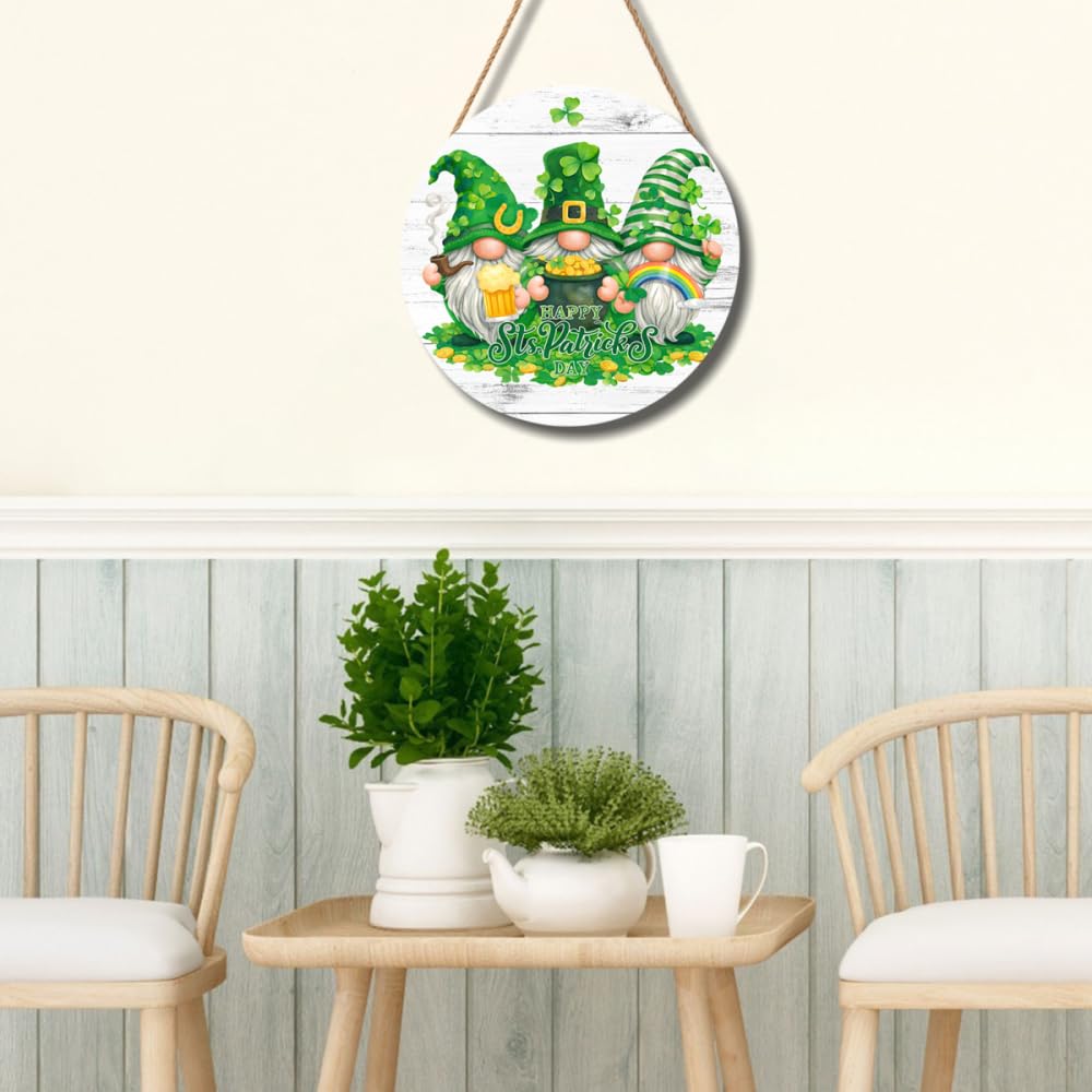 St Patricks Day Door Sign Round 8 X 8 Inches Happy St Patrick's Day Welcome Wall Pediment Holiday Irish Shamrock Summer Spring Door Hanger