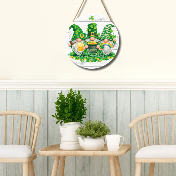 St Patricks Day Door Sign Round 8 X 8 Inches Happy St Patrick's Day Welcome Wall Pediment Holiday Irish Shamrock Summer Spring Door Hanger