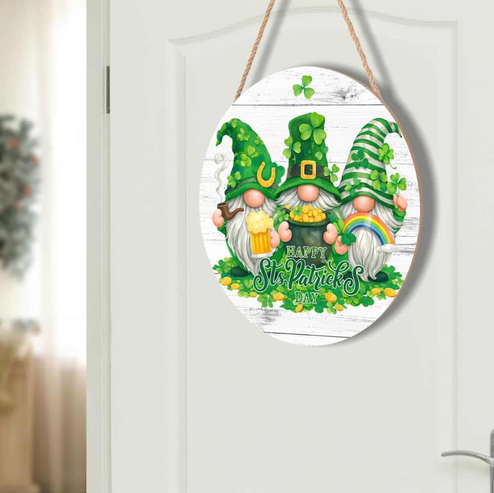 St Patricks Day Door Sign Round 8 X 8 Inches Happy St Patrick's Day Welcome Wall Pediment Holiday Irish Shamrock Summer Spring Door Hanger